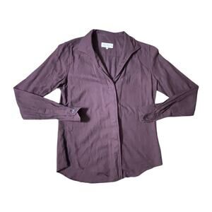 Sarah Alexandra Cashmere Cotton LS Button Up Shirt Italy Size 0 Maroon Women EUC